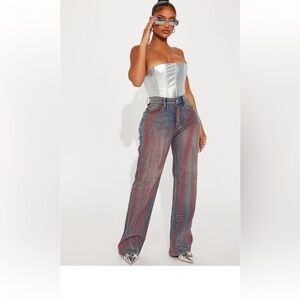 Fashion Nova Daydreaming Embellished Straight Leg Jeans - Medium Wash SIZE 7